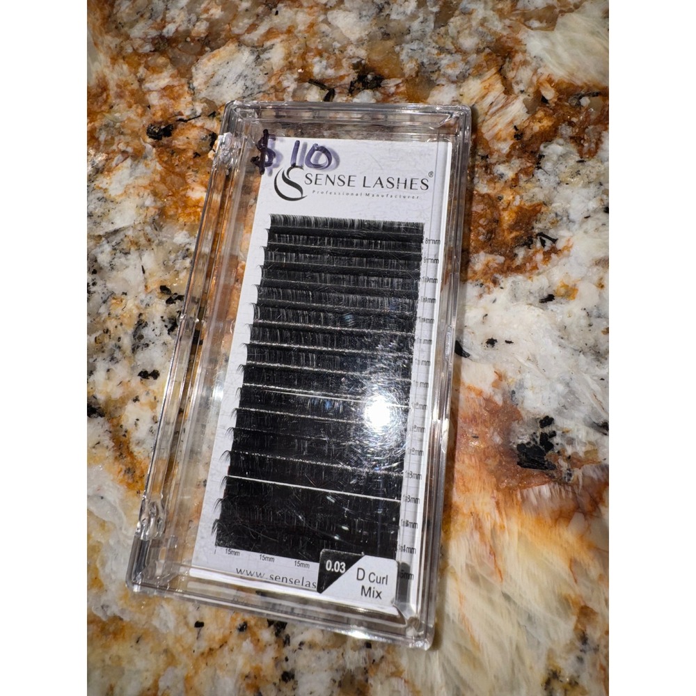 Sense Lashes Professional D Curl Mix 0.03 Eyelash Extensions 8mm-15mm Tray Black